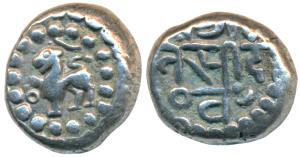 Chowhans of Ranthambhor, Jaitra Simha (c. 1275 AD), Silver Dramma, 4.0g, obv. lion facing 