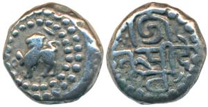 Chowhans of Ranthambhor, Jaitra Simha, Silver Dramma, 4.40g, obv. lion facing to left; rev