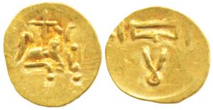 Imperial Gangas of Orissa, Gold Double Fanam, 0.49g, Uncertain ruler reading Sri Rama, obv