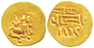 Imperial Gangas of Orissa, Gold Double Fanam, 0.47g, nagari legend Sri Rama, obv. seated b