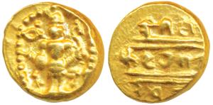 Vijayanagar Empire, Venkitapati Raya III, Gold ½ Pagoda, 1.71g, obv. Tirupati Balaji / Ven