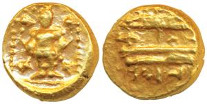 Vijayanagar Empire, Venkitapati Raya III, Gold Pagoda, 3.42g, obv. Tirupati Balaji / Venka