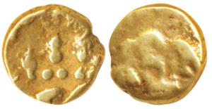 Keladi Nayakas of Ikkeri, Sadashiva Nayaka (1543-65-1570 AD), Gold Fanam, 0.37g, obv. Shiv