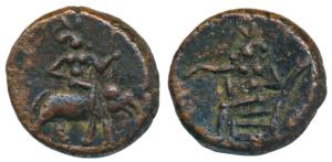 Tanjavur Nayakas, Copper Kasu, 1.90g, obv. a human figure seated on an elephant to right, 