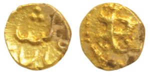 Ali Adil Shah II, Gold Fanam, 0.18g, Adil Shah on obv, unpublished. Slight discoloration, 