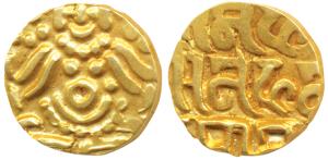 Muhammad bin Sam (AH 589-602, 1193-1206 AD), Gold Dinar, 4.20g, Lakshmi type, goddess Laks