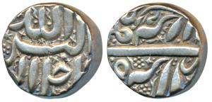 Akbar, Silver Rupee, 11.41g, Berar Mint, Ilahi type, Month Tir, ’Ram’ written in Persian b
