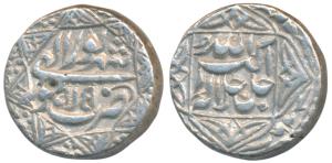 Akbar, Silver Rupee, 11.35g, Lahore Mint, Ilahi type, Month Shahrewar, Year 50 ornamental 