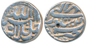 Akbar, Silver Rupee, 11.33g, Sitpur Mint, Ilahi type, Month Mihr, Year 4X (KM 94.4). Very 