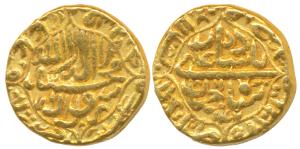 Shah Jahan, Gold Mohur, 10.94g, Akbarabad Mint, AH 1047/11, Kalima within quatrefoil on ob