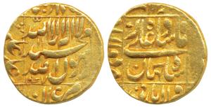 Shah Jahan, Gold Mohur, 10.93g, Daulatabad Mint, AH 1047, legend within square area, mint 
