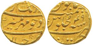 Aurangzeb, Gold Mohur, 10.87g, Khujista Bunyad Mint, AH 1117/49 (KM 315.30). Very Fine.