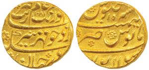 Aurangzeb, Gold Mohur, 10.94g, Sholapur Mint, AH 1081/15, near complete mint name at botto