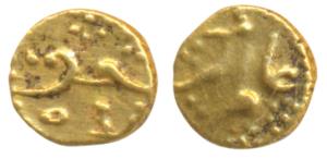 Aurangzeb, Gold Fanam, 0.19g, the word ‘Falam’ in place of mint name, struck somewhere in 
