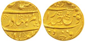 Shah Alam Bahadur, Gold Mohur, 11g, Farkhanda Bunyad Hyderabad Mint, AH 1122/4 (KM 356.6).