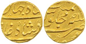 Shah Jahan II, Rafi ud-daula, Gold Mohur, 10.09g, Surat Mint, RY Ahd (KM 418.8). Very Fine