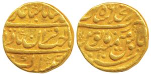Muhammad Shah, Gold Mohur, 10.84g, Dar-ul-Khilafat Shahjahanabad Mint, RY 10, Sahib-i-Qira