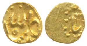 Ahmed Shah Bahadur, Gold Fanam, 0.19g, Kharpa / Karpa Mint (KM B450.1). Extremely Fine.