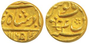 Azimabad (Patna) Mint, Gold Mohur, 11.03g, in the name of Alamgir II, trident as mint mark