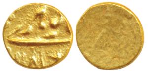 Gold ½ Fanam, 0.15g, in the name of Shah Ali Gauhar (Shah Alam II), mint name off flan, AH