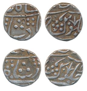Jafarabad urf Chandor Mint, Silver Rupee (2), in the name of Shah Alam II, usual floral sp