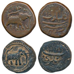Tipu Sultan, Copper Paisa, 11.17g, Nagar Mint, AM 1199; Bangaluru Mint, AM 1200/4 (KM 103.