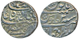 Abdullanagar Ujhani Mint, Silver Rupee, 11.08g, in the name of Shah Alam II, RY 2 (KM A6).