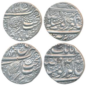 Amritsar Mint, Silver Rupee (2), Nanakshahi couplet, VS 1879 and 1884/93 (KM 21.2). About 