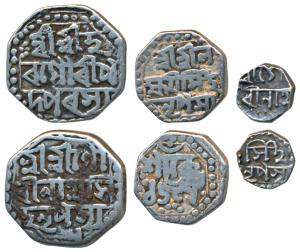 Gaurinatha Simha (SE 1702-1718, 1780-1796 AD), Silver ½, ¼ and 1/16 Rupee, 5.3g, 2.78g and