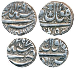 Shah Jahan Begam , Silver Rupee and ½, Bhopal Mint, AH 1294 and 1297/12 (KM Y14 & Y13). Ab