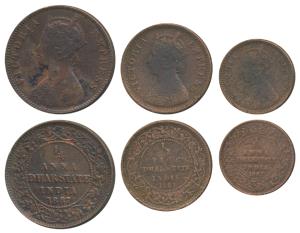 Anand Rao III (AH 1276-1316, 1860-1898 AD), Copper ¼ Anna, ½ Pice and 1/12 Anna, with the 