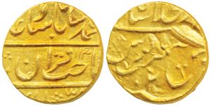 Lashkar Mint, Gold Mohur, 10.78g, in the name of Muhammad Shah, Sahib-i-qiran type, pseudo