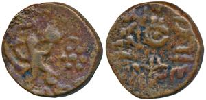 Daulat Rao (AH 1209-1243, 1794-1827 AD), Copper Paisa, 8.87g, Rajod Mint, obv. hanuman hol
