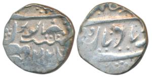 Ranjit Singh, Silver ½ Rupee, 5.22g, with the name of Queen Victoria, frozen RY 22, bird a