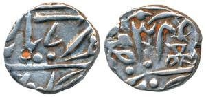 Silver ¼ Rupee, 2.81g, with the name of Queen Victoria, inverted date, RY 38 (KM Y4.2). Ve