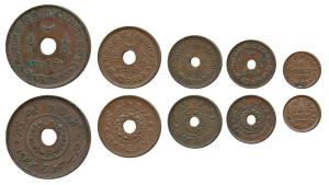Vijayrajji (VS 1998-2004, 1942-1947 AD), Set of 5, Copper Trambiyo, Dhinglo, Dhabu, Payalo