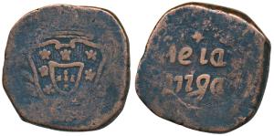 Goa, Jose (Joseph) (1750-1777 AD), Copper ½ Tanga, 20.71g, obv. Sheild, rev. Meia Tanga, N