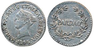 Goa, Maria II, Silver Pardao, 5.6g, 1846, value within sprays on rev. (KM 272). Extremely 