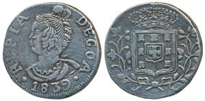 Goa, Maria II, Silver Rupia, 10.87g, 1839, obv. bust facing to left with denomination at l