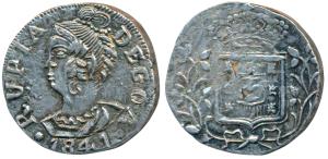 Goa, Maria II, Silver Rupia, 10.72g, 1841, obv. bust facing to left with denomination at l
