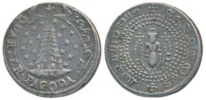 Silver ¼ Pagoda, 10.23g, 1st issue, ND (1807), value in English and Persian on ribbon arou