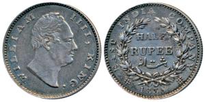William IV, Silver ½ Rupee, 1835, Bombay Mint, No initials, 20 Berries, Error, the ear of 
