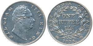 William IV, Silver Rupee, 1835, Bombay Mint, No initials, B / II, Bud leaves, 20 Berries, 