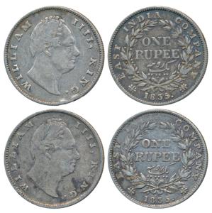 William IV, Silver Rupee, 1835 (2), RS incuse; no initials. Fine+. (2)