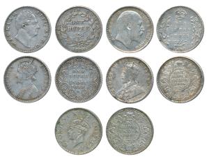 A representative set of all different monarchs, William IV, Victoria, Edward, George V and
