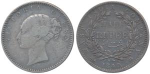 Victoria Queen, Silver ½ Rupee, 1840, Continuous legend, Calcutta Mint, English Head, 19 B
