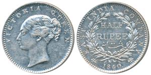 Victoria Queen, Silver ½ Rupee, 1840, Bombay Mint, continuous legend, English Head, 19 Ber