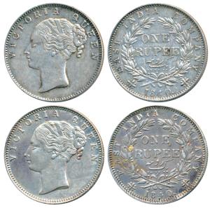 Victoria Queen, Silver Rupee (2), 1840, Continuous legend, both Bombay Mint, English Head,