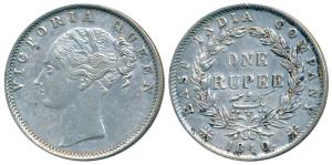 Victoria Queen, Silver Rupee, 1840, Continuous legend, Bombay Mint, English Head with Modi