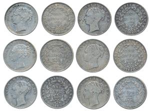 Victoria Queen, Silver Rupee, 1840 (6), Continuous legend. Fine to Very Fine. (6)